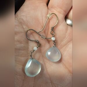 aqua blue chalcedony  wire-wrapped in sterling earrings
